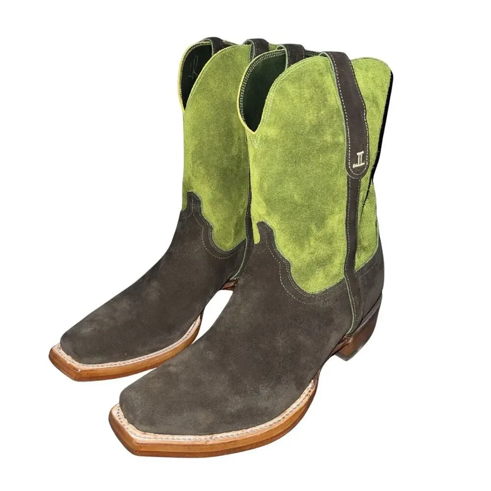 Lucchese Stead Colorblock Olive Leaf Suede Cowboy Roper Boots SZ 11 Western NEW